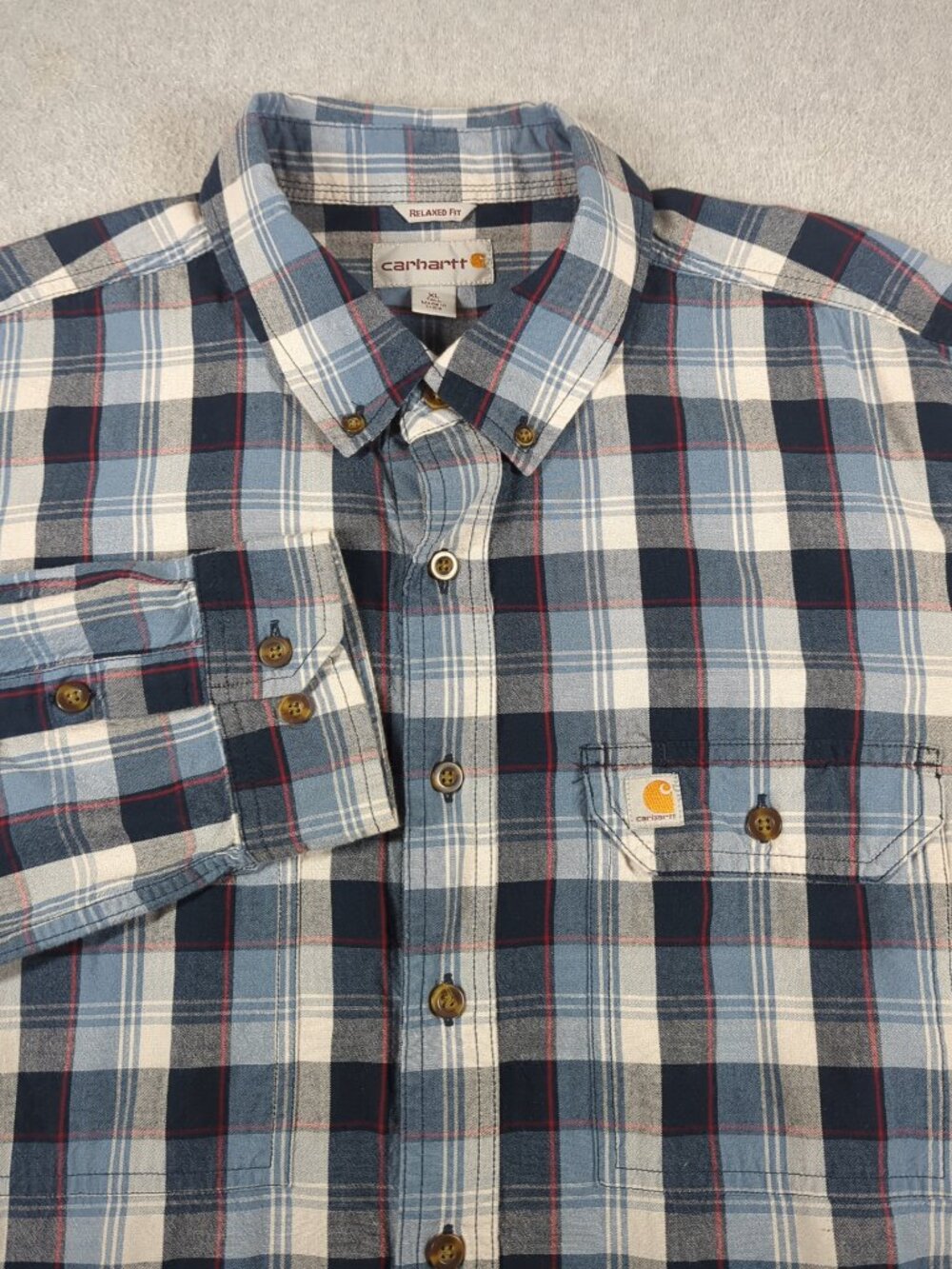 Carhartt Shirt Men's XL Tall Plaid Relaxed Fit Button Down Flannel Workwear